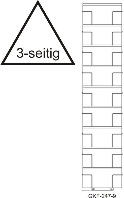 Bodenständer L-DIN Querformat, 27 Fächer, 247 mm,1-reihig, 3-seitig, silber